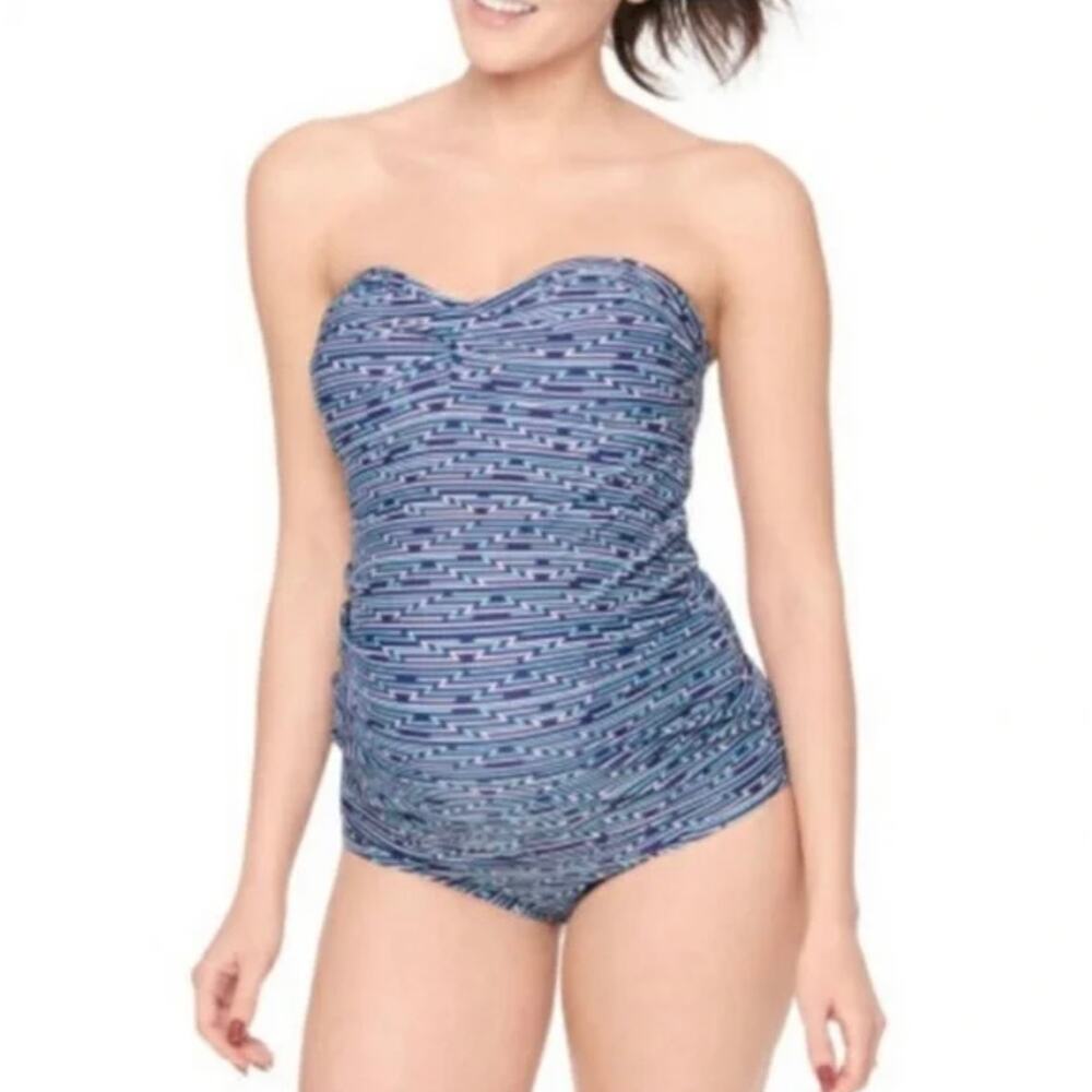 Motherhood Maternity Beach Bump Tankini Bikini Set Blue Aztec Print Size Medium